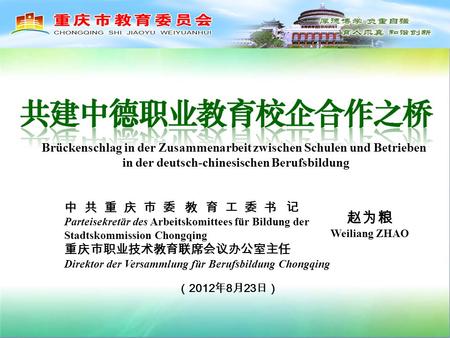 Parteisekretär des Arbeitskomittees für Bildung der Stadtskommission Chongqing Direktor der Versammlung für Berufsbildung Chongqing Brückenschlag in der.