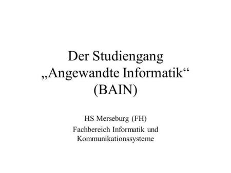 Der Studiengang „Angewandte Informatik“ (BAIN)
