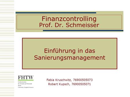 Finanzcontrolling Prof. Dr. Schmeisser