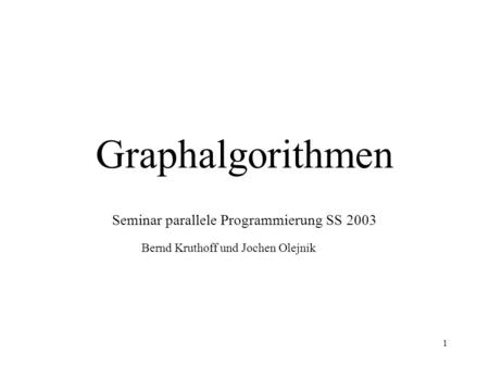 Seminar parallele Programmierung SS 2003