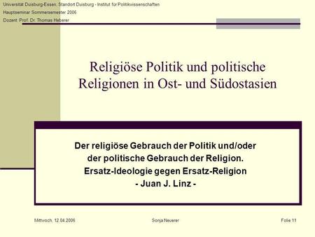 Religiöse Politik und politische Religionen in Ost- und Südostasien