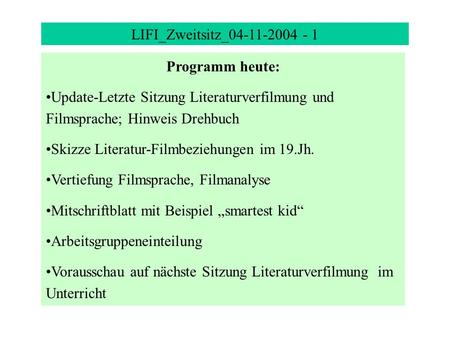 LIFI_Zweitsitz_ Programm heute: