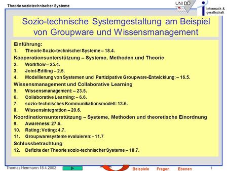 Einführung: Theorie Sozio-technischer Systeme – 18.4.