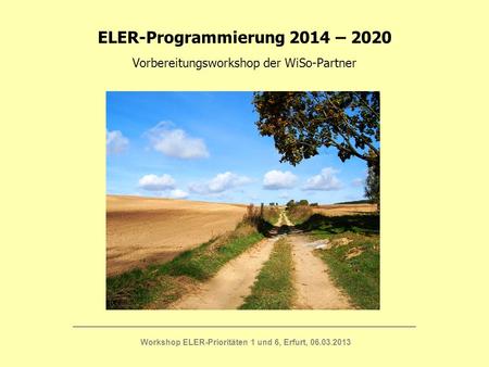 ELER-Programmierung 2014 – 2020 Vorbereitungsworkshop der WiSo-Partner