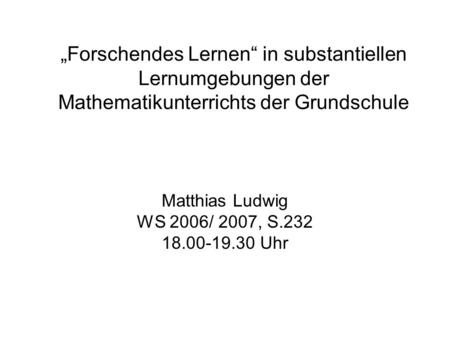 Matthias Ludwig WS 2006/ 2007, S Uhr