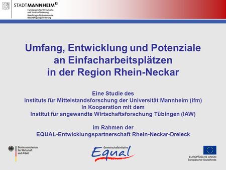 Umfang, Entwicklung und Potenziale an Einfacharbeitsplätzen in der Region Rhein-Neckar Eine Studie des Instituts für Mittelstandsforschung der Universität.