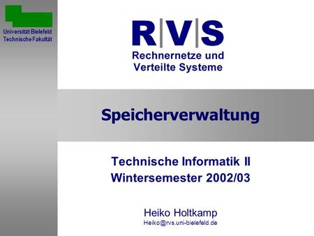 Technische Informatik II Wintersemester 2002/03