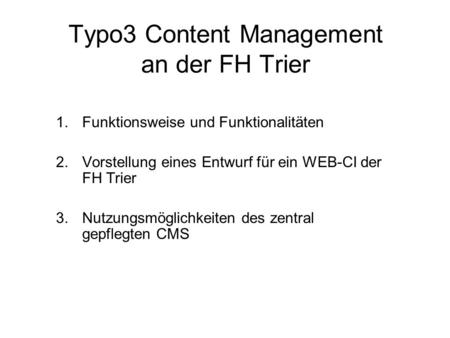 Typo3 Content Management an der FH Trier