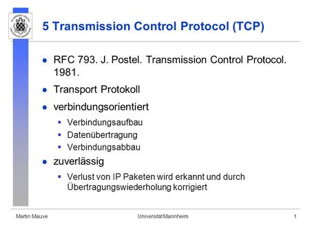 5 Transmission Control Protocol (TCP)