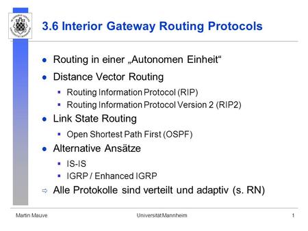 3.6 Interior Gateway Routing Protocols