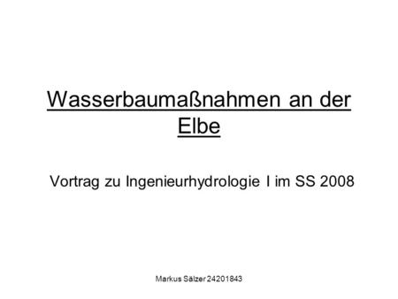 Wasserbaumaßnahmen an der Elbe Vortrag zu Ingenieurhydrologie I im SS 2008 Markus Sälzer 24201843.