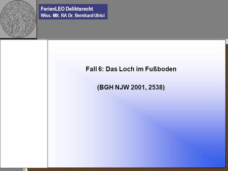 FerienLEO Deliktsrecht Wiss. Mit. RA Dr. Bernhard Ulrici Fall 6: Das Loch im Fußboden (BGH NJW 2001, 2538)