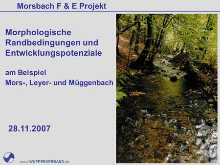 Www.WUPPERVERBAND.de Morphologische Randbedingungen und Entwicklungspotenziale am Beispiel Mors-, Leyer- und Müggenbach Morsbach F & E Projekt 28.11.2007.