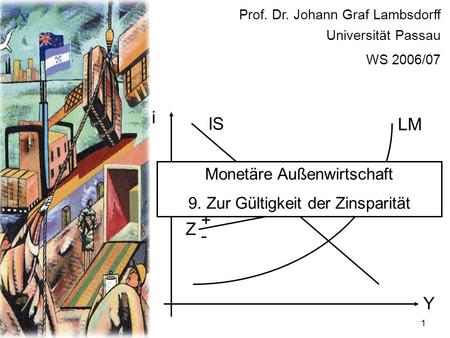1 i Y IS LM Prof. Dr. Johann Graf Lambsdorff Universität Passau WS 2006/07 Z + - Monetäre Außenwirtschaft 9. Zur Gültigkeit der Zinsparität.