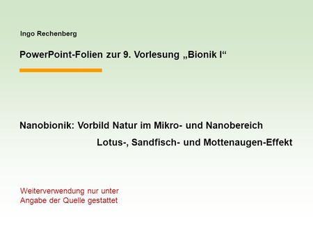 PowerPoint-Folien zur 9. Vorlesung „Bionik I“