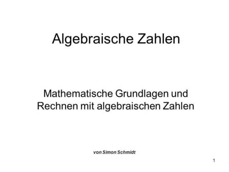 Mathematische Grundlagen und Rechnen mit algebraischen Zahlen