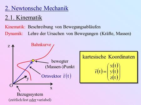 2. Newtonsche Mechanik 2.1. Kinematik kartesische Koordinaten