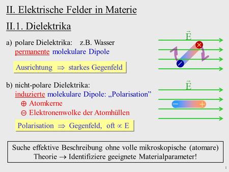 II. Elektrische Felder in Materie II.1. Dielektrika