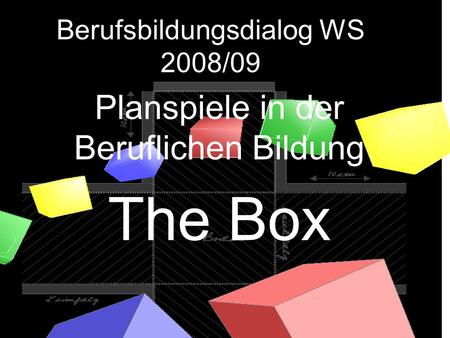 Planspiele in der Beruflichen Bildung The Box Berufsbildungsdialog WS 2008/09.