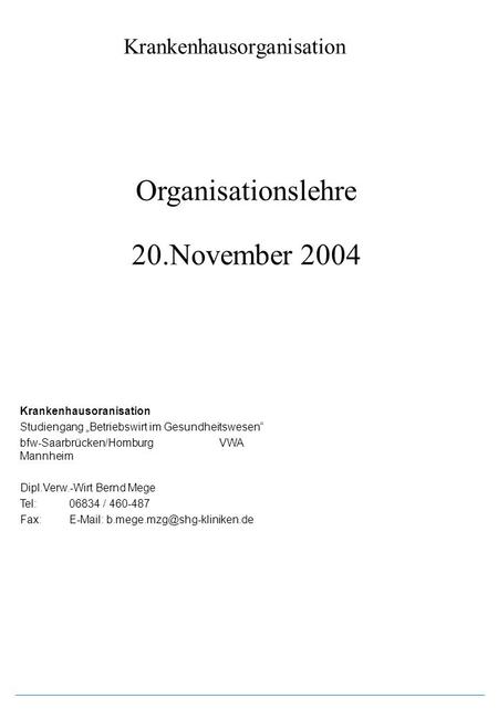 Organisationslehre 20.November 2004
