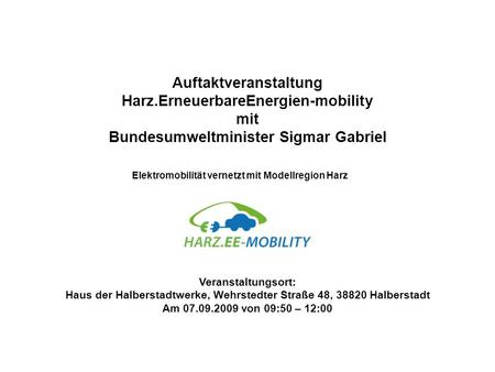 Elektromobilität vernetzt mit Modellregion Harz