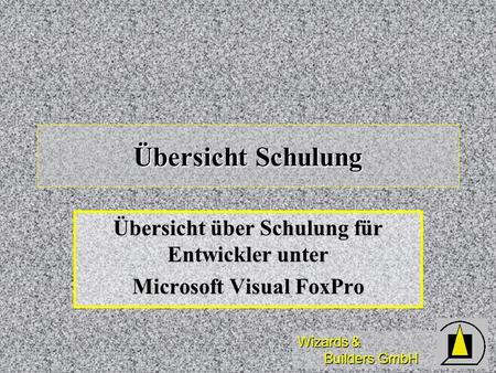 Wizards & Builders GmbH Übersicht Schulung Übersicht über Schulung für Entwickler unter Microsoft Visual FoxPro.