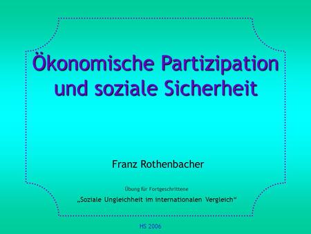 Ökonomische Partizipation und soziale Sicherheit