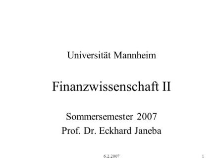 Universität Mannheim Finanzwissenschaft II
