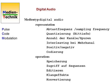 Digital Audio Medientyp digital audio representation