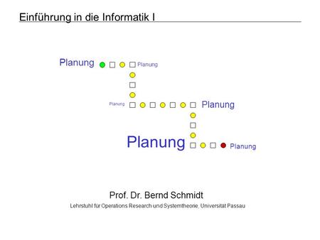 Einführung in die Informatik I Prof. Dr. Bernd Schmidt Lehrstuhl für Operations Research und Systemtheorie, Universität Passau Planung.