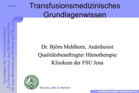 Transfusionsmedizinisches Grundlagenwissen