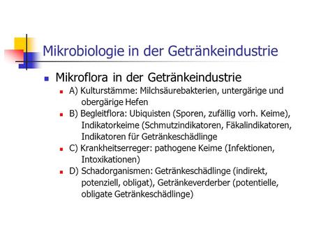 Mikrobiologie in der Getränkeindustrie