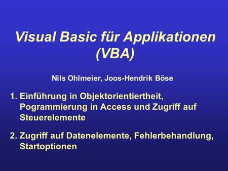 Visual Basic für Applikationen (VBA)