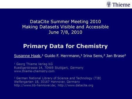 Primary Data for Chemistry