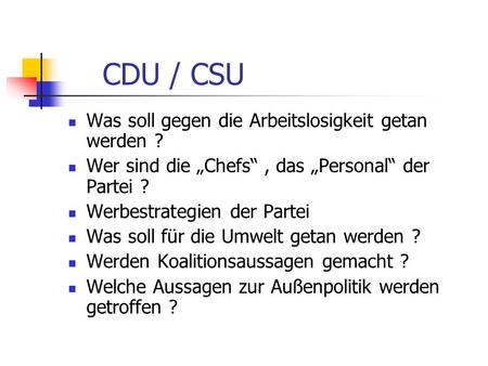 CDU / CSU Was soll gegen die Arbeitslosigkeit getan werden ?