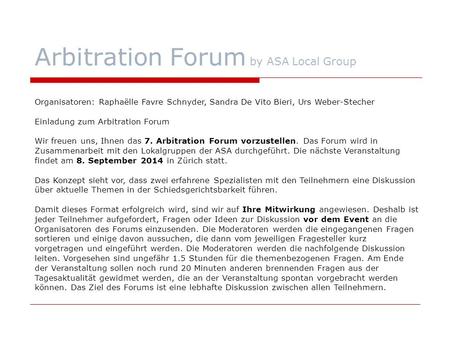 Arbitration Forum by ASA Local Group