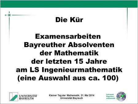 Bayreuther Absolventen der Mathematik der letzten 15 Jahre