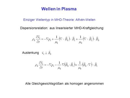 Wellen in Plasma Einziger Wellentyp in MHD-Theorie: Alfvén-Wellen