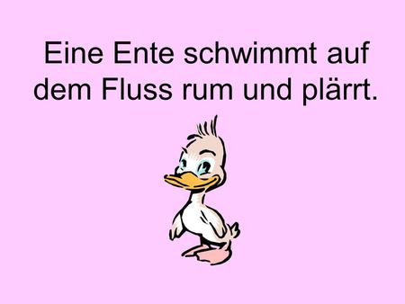 Eine Ente schwimmt auf dem Fluss rum und plärrt.