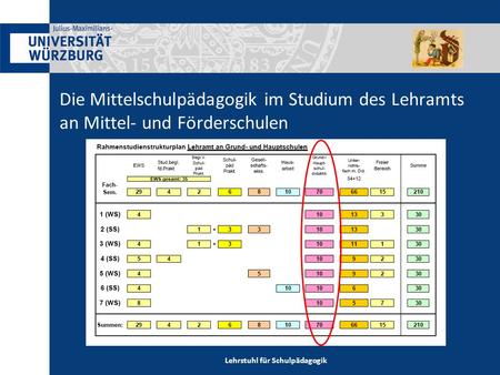 Lehrstuhl für Schulpädagogik Die Mittelschulpädagogik im Studium des Lehramts an Mittel- und Förderschulen.