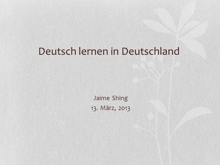 Deutsch lernen in Deutschland Jaime Shing 13. März, 2013.