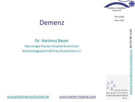 Demenz Dr. Hartmut Bauer Neurologie Marien-Hospital Euskirchen