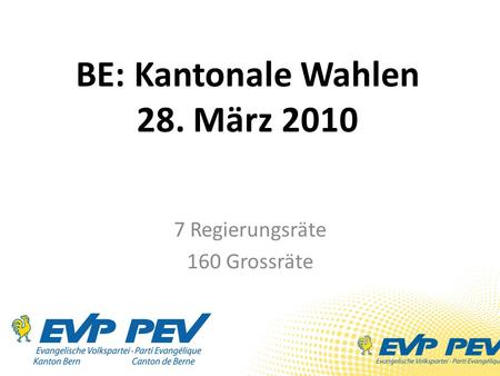 BE: Kantonale Wahlen 28. März 2010 7 Regierungsräte 160 Grossräte.