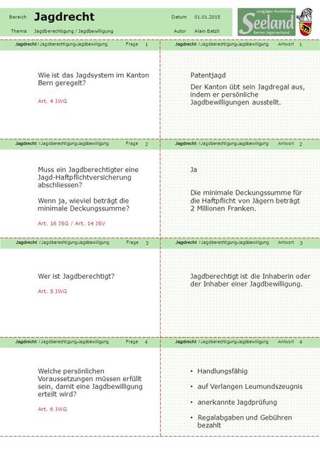 Wie ist das Jagdsystem im Kanton Bern geregelt? Patentjagd