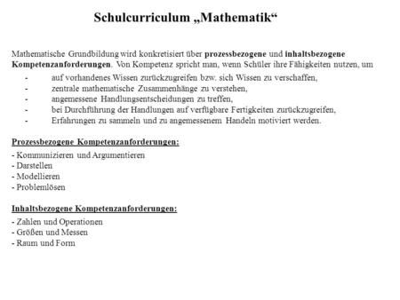 Schulcurriculum „Mathematik“