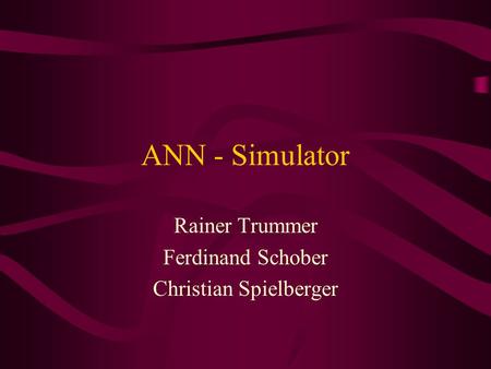 ANN - Simulator Rainer Trummer Ferdinand Schober Christian Spielberger.