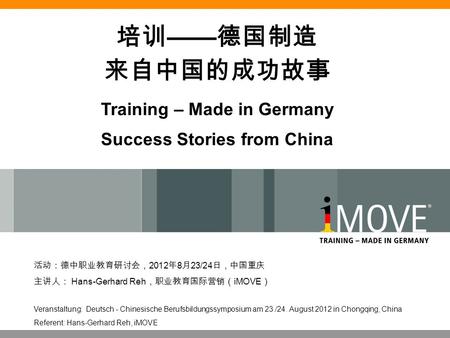 Training – Made in Germany Success Stories from China
