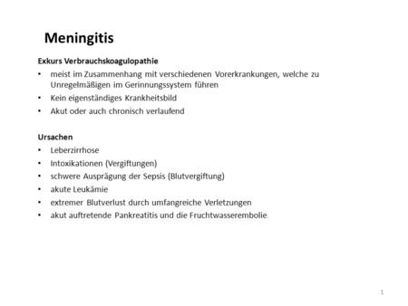 Meningitis Exkurs Verbrauchskoagulopathie