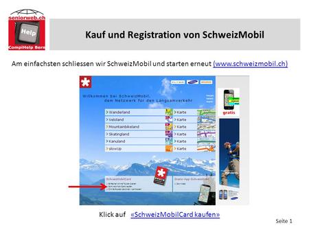 Vorgeschlagene Routen drucken (4 Kauf und Registration von SchweizMobil Seite 1 Am einfachsten schliessen wir SchweizMobil und starten erneut (www.schweizmobil.ch)(www.schweizmobil.ch)