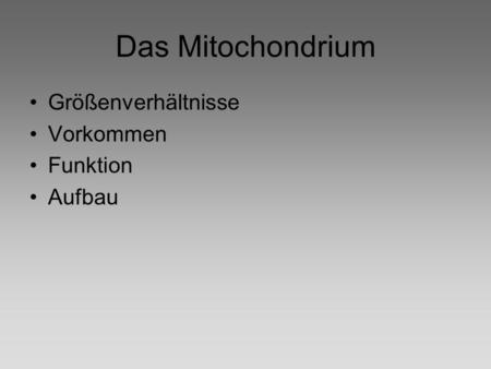 Das Mitochondrium Größenverhältnisse Vorkommen Funktion Aufbau.